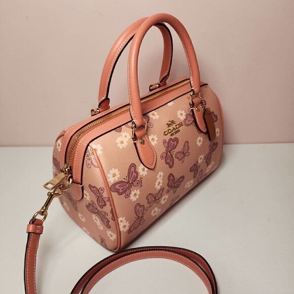 NWT COACH CH214 Lovely Butterfly Rowan Satchel Crossbody Canvas Leather - Picture 4 of 8